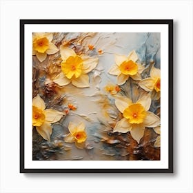 Daffodils Waving Stem Pointed Leaves Yellow Flashes Brown 2 Art Print