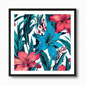 Seamless Tropical Floral Pattern Art Print