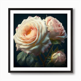 Illuminating A Delicate Pink And White Roses Bouque Art Print