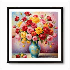 Roses In A Blue Vase Art Print