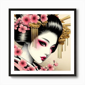 Japan Traditional Geisha Illustration By Ad 63 Art Print