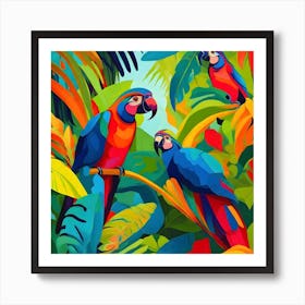 Parrots In The Jungle Fauvism Tropical Birds in the Jungle 10 Art Print