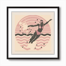 art deco style swimmer splash in pink Art Print
