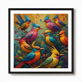 Default The Artwork Depicts A Vibrant Array Of Birds Their Col 1 Art Print