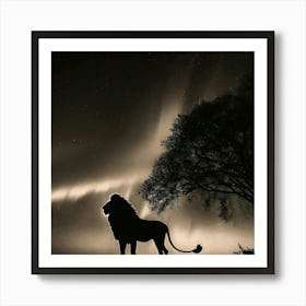 Silhouette Of A Lion Art Print