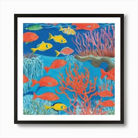 David Hockney Style: A Vibrant Coral Reef Teeming With Marine Life 4 Art Print