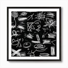 Abstract White Chalk And Black Wax Crayon Design Childrens Art Inspired Featuring Rough Strokes (3) Art Print