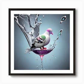 Pigeon In Water Art Print