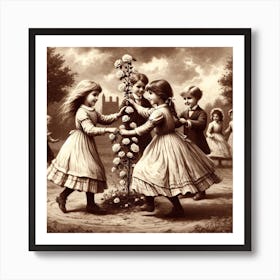 Victorian Children At Play - in sepia 3/4 Poster