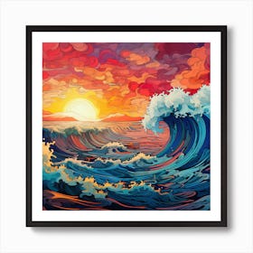 Ocean Wave At Sunset Art Print