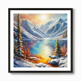 Mountain lac oil painting abstract painting art Art Print