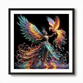 Fairy Dancing With A Phoenix 1 Art Print