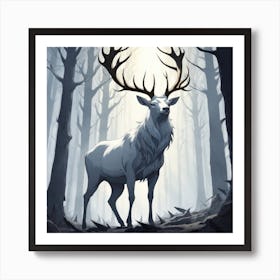 A White Stag In A Fog Forest In Minimalist Style Square Composition 4 Art Print