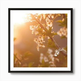 Blossoming Cherry Tree At Sunset Art Print