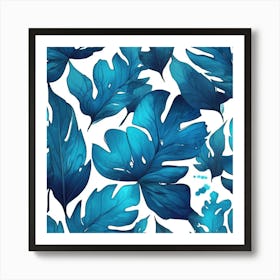 Watercolor blue Leaves Art Print