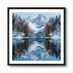 Snowy Mountains Reflected In A Lake Art Print