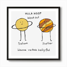 Saturn And Jupiter Hula Hoop Champions Funny Illustration Art Print