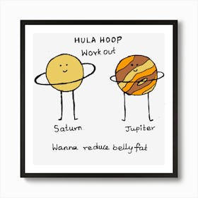 Saturn And Jupiter Hula Hoop Champions Funny Illustration Affiche