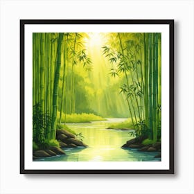 A Stream In A Bamboo Forest At Sun Rise Square Composition 317 Art Print