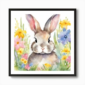 Easter Bunny Watercolor Painting Art Print