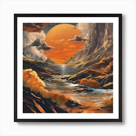 Sunset Over A River Art Print