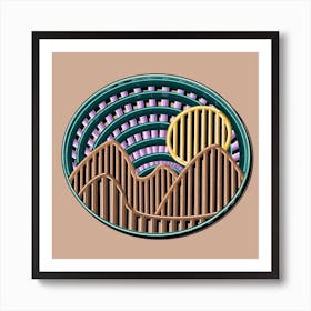 Boho Desert Cosmic Sunset Graphic Design Pastel Colors Striped Oval Circle  Art Print