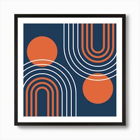 Mid Century Modern Geometric B21 In Navy Blue And Orange (Rainbow And Sun Abstract) 02 Art Print