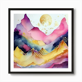 Mountains And Moon Art Print