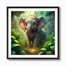 Cute Elephant In The Forest Art Print