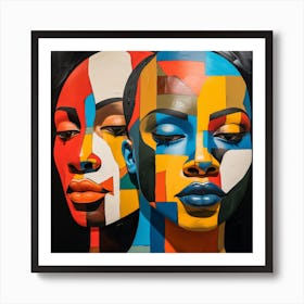 Two Women With Colorful Faces Art Print