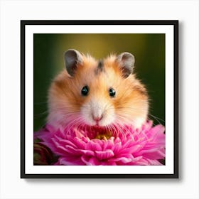 Firefly Adorable Hamster With A Pink Dahlia Blossom 84508 Art Print