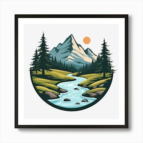 Mountains River Nature Landscape Art Print