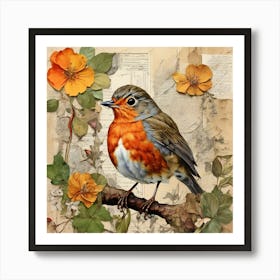 Bird Painting Collage European Robin 3 Art Print 3 Art Print