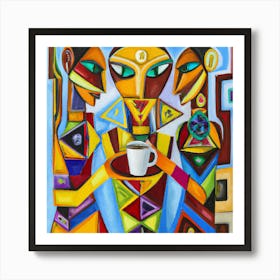 Cubism Oil Paint of  Coffee and Something Else. Art Print