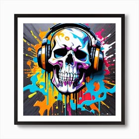 Skull With Headphones 9 Art Print