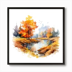 Watercolor Autumn Landscape 6 Art Print