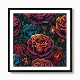 Roses Seamless Pattern 15 Art Print