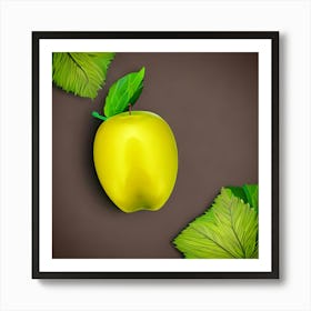 Yellow Apple With Leaves Art Print