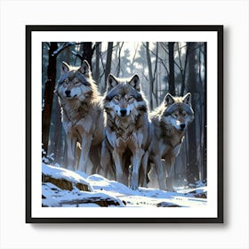 Three Wolves In The Snow Art Print