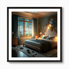 The View Of Very Beautifull  Bed Room 3d (1) 1 Art Print