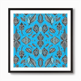 Neon Vibe Abstract Peacock Feathers Black And Blue Art Print