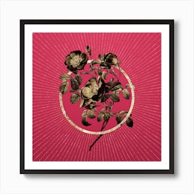 Gold Rose of Love Bloom Glitter Ring Botanical Art on Viva Magenta n.0356 Art Print