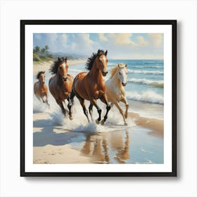 Horses Running On The Beach Art Print 3 Art Print