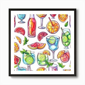 Seamless Pattern Of Alcoholic Drinks Art Print