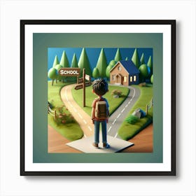 Boy Walking To School Art Print