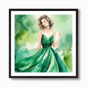 Emerald Green Dress Art Print