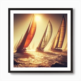 Sailboats In The Ocean Art Print