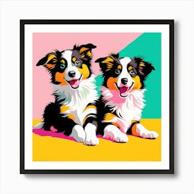 'Border Collie Pups' , This Contemporary art brings POP Art and Flat Vector Art Together, Colorful, Home Decor, Kids Room Decor,  Animal Art, Puppy Bank - 23rd Art Print