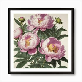 Pink Peonies flower plants painting art print Art Print