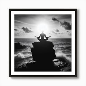 Meditating Man On A Rock Art Print